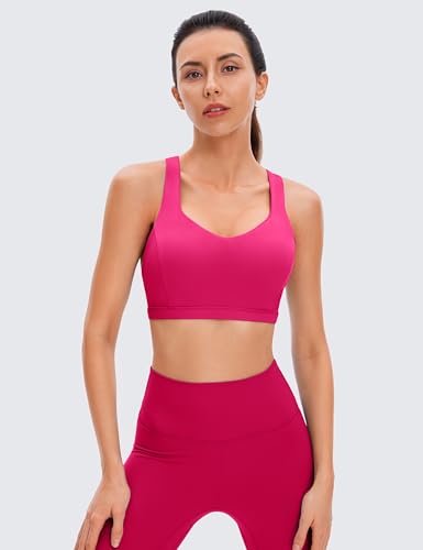 CRZ YOGA Strappy V Neck Sports Bras for Women - Criss Cross Back Wireless Padded Workout Yoga Bra