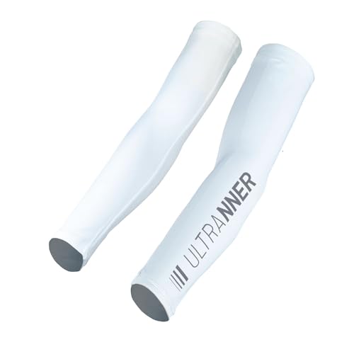 ULTRANNER Manguitos Ciclismo OLAN - Térmicos - Manguitos para bicicleta montaña - Ideales para Trail, Running y Trekking - Mangas para Brazo compresiva ajustable - Anti UV - Color Blanco