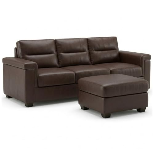 Image of FURNY Parker 3 Seater Sofa Set with Ottoman | Premium Suede Velvet Fabric Finish | Durable Comfort Sofa for Modern Living Room & Office Spaces (Dark Brown Leatherette)