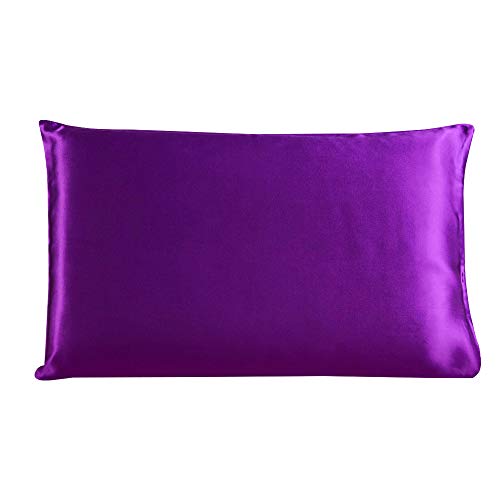 uxcell 350TC 19 Momme Pure Silk Pillowcase, Zipper Purple Standard 20x26 - image 1