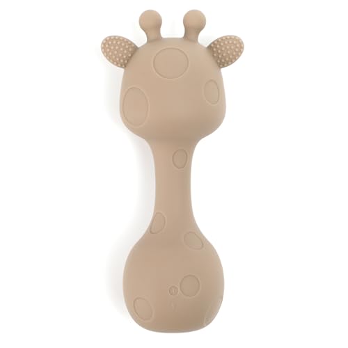 Image of Silicone Little Giraffe Shaker Rattle Toy for Babies | Food Grade Silicone Teether | Easy to Grip | BPA Free (Sand)