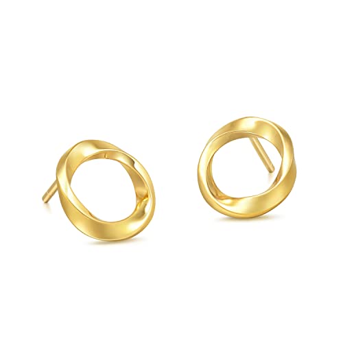 Image of CHOW SANG SANG Essence 999 24K Gold Mobius Strips, Endless love Hoop Stud Earrings for Women 93863E