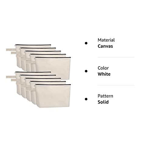 Sinzip 10 Pieces Cotton Canvas Makeup Bag With Bottom, Multi-Purpose Cosmetic Bag With Zipper Travel Toiletry Pouch, Blank Diy Craft Bag Pencil Bag (L, White) (Mn-Wb07) #TOP7