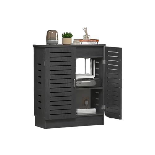 Gabinete de almacenamiento WiFi para módem de piso con puerta de malla y estantes ajustables, caja de gestión de cables (negro, 30 cm), perfecto para uso doméstico y de oficina