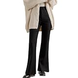 [DAYCLOSET] フレアパンツ レディース スラックス ブーツカット ツイル サラサラ 薄手 春秋冬 pants554 (M(27サイズ), ブラック)