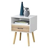Belastbarkeit - Ablagefach: Max. 5 kg - Tischplatte: Max. 5 kg - Material - Korpus: Spanplatte - Tischbeine: Massivholz mit PVC-Beschichtung - Farbe: - Korpus: Weiß - Schubladenfront: Eiche