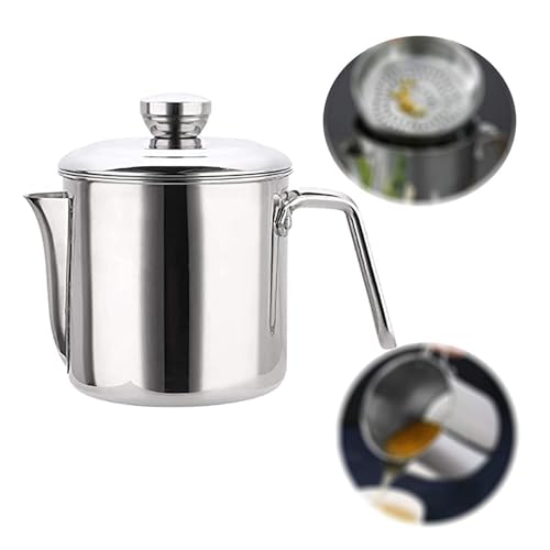ASEENXPS 1800 ML Fettabscheider Edelstahl, Fetttrennkanne, Soßen Fetttrenner Sauciere Fetttrenner Mit Deckel Für Das Abschöpfen Von Fett Aus Soßen Und Suppen,Silber