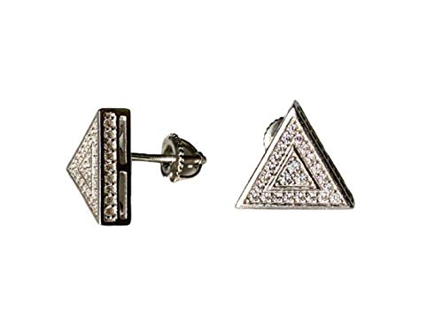 Mens Ladies 14K White Gold Over Silver Lab Diamond Pyramid Earrings Screw Back Studs Iced Out aretes para hombre - Men's Earrings, Screw Back, Men's Jewelry, Hip hop Earring