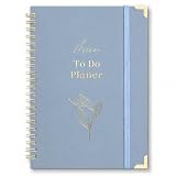 BIROYAL Tagesplaner Undatiert A5 | 120-Tage To Do Planer für Aufgaben & Notizen | To Do Listen Block | Tages & Wochenplaner Spiralblock HardCover - Perfekt für Büro & Schule | Klassisch - Blau