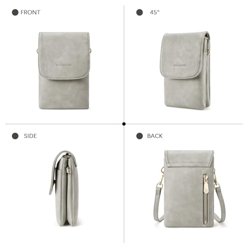 Image of BOSTANTEN Vegan Leather Small Crossbody Bags for Women Designer Cell Phone Bag Wallet Purses Adjustable Strap, B-02-grey, 4.9 inch(L) x 2 inch(W) x 7.1 inch(H) inch, Crossbody Bag