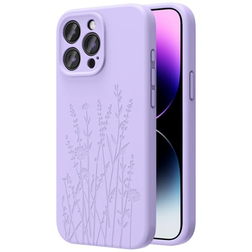 OAOA Magnetic Engraved Case Compatible with iPhone 15 Pro Case, Compatible with Magsafe, Camera All-Round Protection, Slim Liquid Silicone Phone Case for Women Girls, Light Purple Flower by OAOA - Used condition - US$6.38