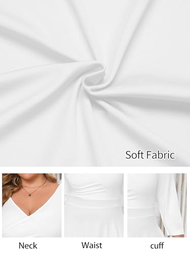 Image of Plus Size Dresses for Women A-Line V-Neck Swing Flowy 3 /4 Sleeve | 3 /4 sleeve,v neck,pockets,casual,cocktail,wedding,holiday,home,work,date party,vacation,outdoor