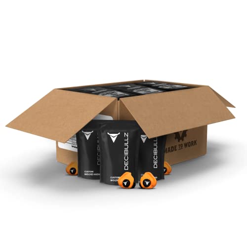 Decibullz - 25 Pairs Custom Moldable Earplugs Bulk Pack, 31dB Highest NRR, Comfortable Ear Protection for Safety, Work, Shooting, Individually Wrapped, Orange