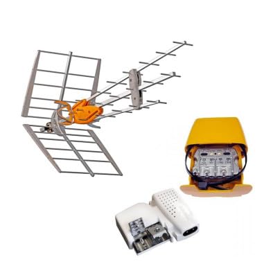 TELEVES Pack Antenne Rateau TNT DAT HD Boss UHF Gain 42dB + Alimentation 24V + Amplificateur Easy F - Televes 149921