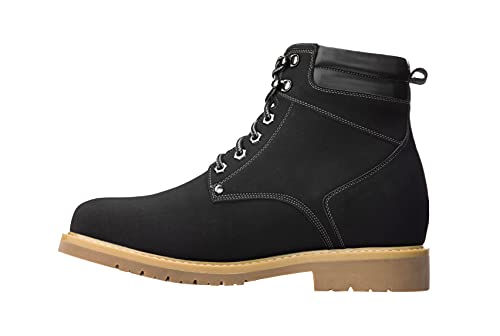 CALTO Men's Invisible Height Increasing Elevator Shoes - Nubuck Black Leather Lace-up Round-Toe Work Boots - 3.2 Inches Taller - K8820 - Size 8 D(M) US3