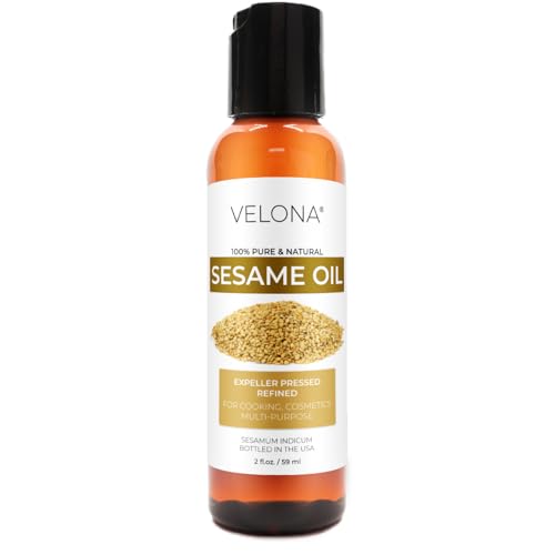 Sesame Seed Oil by Velona - 2 fl oz | 100% Pure and Natural Carrier Oil | Refined, Expeller Pressed | Cooking, Skin, Hair, Body & Face Moisturizing | Use Today - Enjoy Results