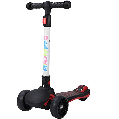 Kick Scooter for Kids 3 Wheels Scooter for Toddlers Girls & Boys, Lean to Steer, with LED Flashing PU Wheels, Adjustable Height, Extra Wide Deck and Brake, for Children from 2 to 11 Years Old (Black)