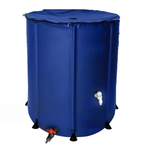 Portable Water Storage Tank, Collapsible Rain Barrel Collection System with Mesh Top, Foldable Downspout with Stand, Tap & Zipper Cover for Garden Use