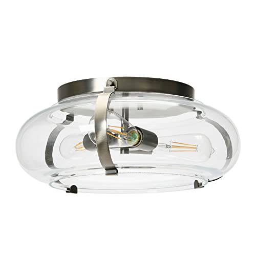 Robert Stevenson Lighting Alston - Glass And Metal Flush Mount Ceiling Light, Antique Nickel #TOP6