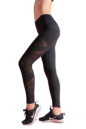 VOLCHIEN Women High Waist Sports Gym Yoga Running Fitness Leggings Pants Athletic Trouser Black