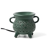 TTJ Ceramic Cauldron Wax Melt Warmer with Floral, Electric Wax Burner for Home Fragrance, Decorative Candle Warmer with Two Handles, Ideal Gift for Valentine's Day, Wedding, Birthday,Dark Green
