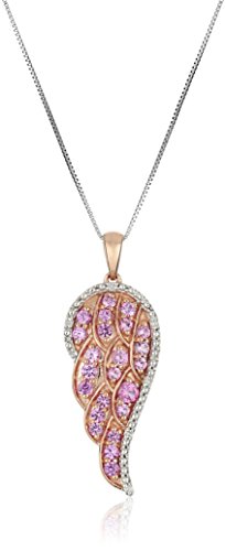 10k Pink Gold Created Pink Sapphire and Diamond-Accent Angel Wing Pendant, 18"