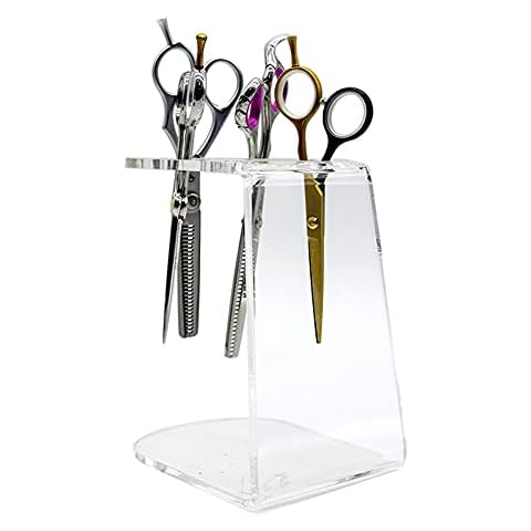 esowemsn 6 Holes Clear Acrylic Scissors Holder Rack Salon Shear Holder Hairdresser Scissor Combs Clips Desktop Organizer Accessories for Barber Shop Office Home Cover