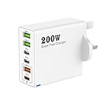 200W USB C Charging Station, 6-Port Fast Charger Plug with PD 100W/65W/45W/20W, GaN III USB C Multi Charger Block, Multi USB C Charger Hub for MacBook Dell Steam Deck iPhone 16/15 iPad