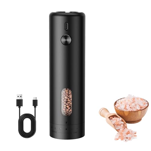 MERTTURM Moulin à Poivre Électrique Rechargeable, Moulin à Épices avec Lumière LED, Récipient de 110 ml, Convient pour BBQ/Dîner/Cadeau,Noir(1PCS)