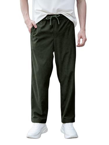 Image of Men's Soft Fabric Trousers | Relaxed Fit Corduroy Trousers with Stretch Waist for Men