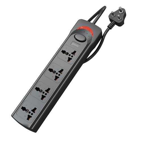 Geonix PowerSpan S4 | Extension Board with 4 Universal Sockets with on Off Button, 3mtr Long Copper Cable, 1500 Watts, 6 Amp Multi Plug for Office & H