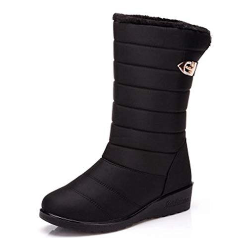 MIOKE Women's Waterproof Rain Mid Wide Calf Snow Boots Warm Fur Lightweight Slip On Winter Cold Weather Boot