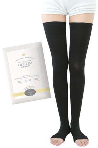 [美的ラボ] オヤスリムプラチナイト オーバーニー 着圧ソックス (JP, アルファベット, L, ブラック)の商品画像（Amazon）