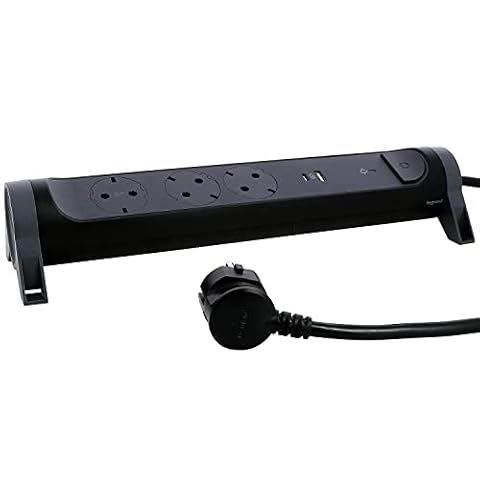 LEGRAND, 694512 obrotowa listwa zasilająca, 3-krotne gniazdko, gniazdo wielokrotne, złącze USB-A i USB-C, zintegrowana ochrona przed przepięciem ze wskaźnikiem stanu (SPD), kabel 1,5 m, czarny