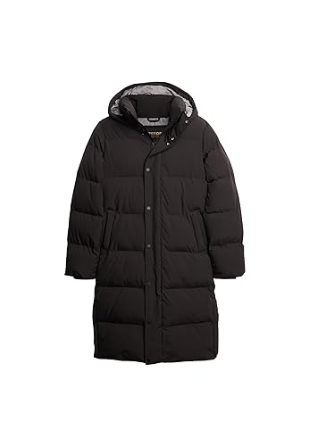 Superdry Herren Langer Steppmantel mit Kapuze Schwarz S