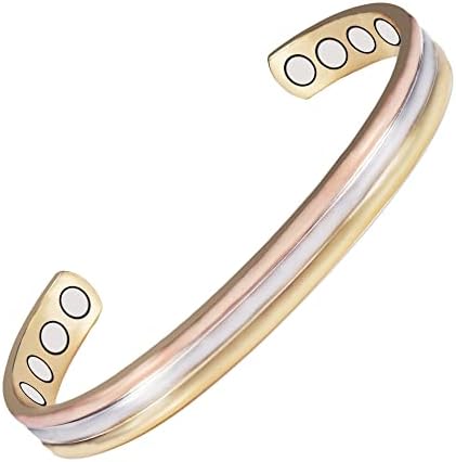 Tri Tone Magnetic Copper Bracelets for Women or Men, Copper Bangles with 8 Magnets, 6.5'', Adjustable Size, Women's Day Gift for Mom, Wife