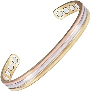Tri Tone Magnetic Copper Bracelets for Women or Men, Copper Bangles with 8 Magnets, 6.5'', Adjustable Size, Women's Day Gift for Mom, Wife