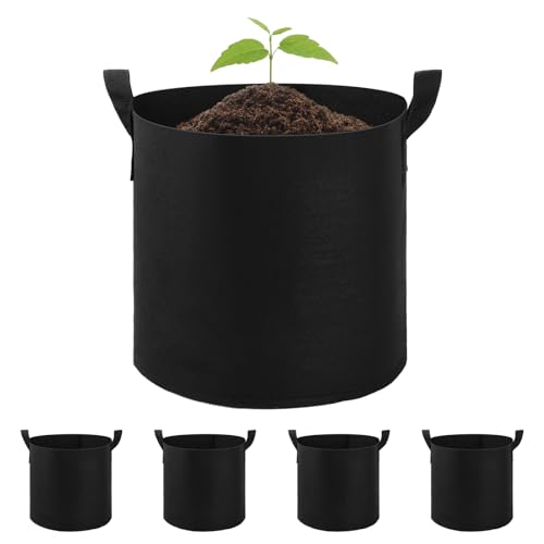 Nivofu Pflanzenwachstumstaschen, 5 Stück Pflanzsack mit Tragegriffe, Kartoffel Pflanzsack, Pflanztaschen aus Vliesstoff, für Gemüse, Blumen, Früchte, Gewächshaus & Garten (Schwarz)