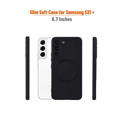 Image of Magnetic Case for Samsung Galaxy S21 Plus, Soft Silicone Phone Case with Camera Protection, Anti-Scratch S21 Case Compatible with MagSafe, Black