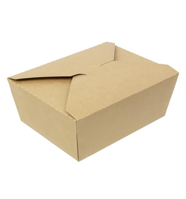 25 Caja Americana Kraft, 17x13,5x6,5 cm, 1300 ml, Resistente y Biodegradable, Comida Rápida y Para Llevar, Ecológica