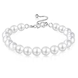 Dickbe Pearl Bracelets for Women 925 Sterling Silver Classic Pearl Bracelet Adjustable Slide Chain 8