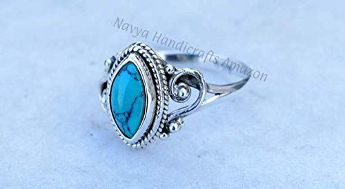 925 Sterling Silver Gemstone Ring Size - Gemstone Statement Ring Gift Jewellery For Girl Women (Turquoise, 5) #TOP4