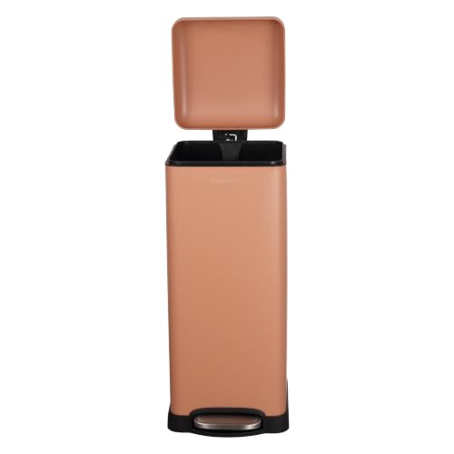 Image of happimess Betty 8 Gal Step Trash Can Soft-Close Lid, Clay Rose | Removable Liner, Semi-Rectangular, Steel Pedal, Iron Powder Coated, 27 inch Height, Non-Skid Base