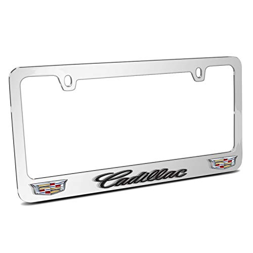 iPick Image for Cadillac Dual Logo Crest Logo in 3D on Mirror Chrome Metal License Plate Frame - Official Licensed