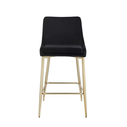 I-Pook Bar Stools Set Of 2 Velvet Upholstered Counter Height Barstools With Brushed Gold Metal Legs And Foot Rest Modern High Back Bar Chairs For Dining Room Kitchen Island Pub, Black #TOP5
