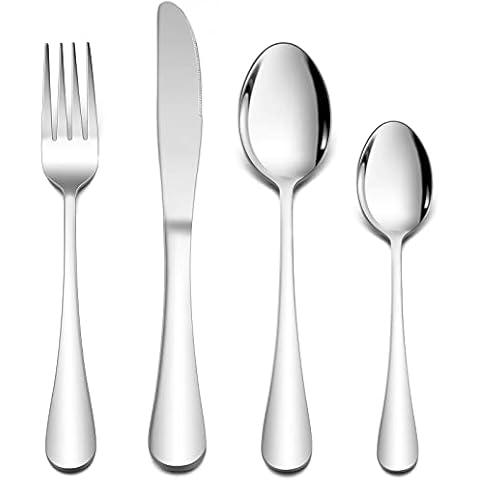 Cutlery Set, Herogo 16-Piece Stainless Steel Silverware Set Service for 4, Mirror Polished Flatware Knife Fork Spoon for Home/ Hotel/ Restaurant, Dishwasher Safe (Round Cutlery Set) Cover
