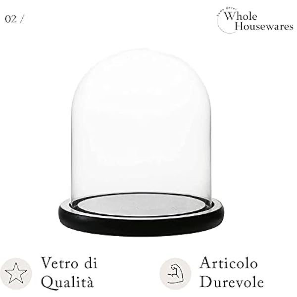 Whole Housewares Campana di Vetro con Base in Legno Naturale per San Valentino - Teca Vetro Trasparente da Esposizione Decorativa - Regali o Decorazioni per Matrimoni, Feste, Anniversari