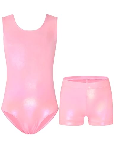 Consejos para Comprar Ropa de Gimnasia - solo los mejores. 48 Nymphperi - Maillot de gimnasia para niñas, sin mangas, con pantalones cortos, para niños, adolescentes, ropa de baile, Rosa Arco Iris, 10-12 Años