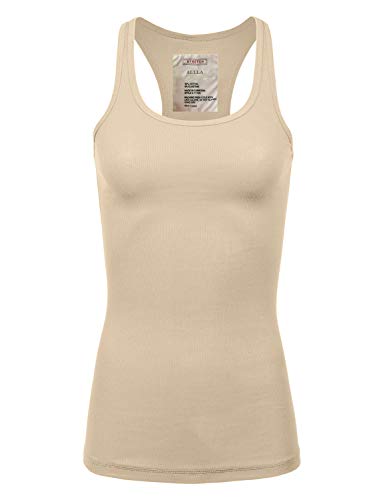 ALLLA Tank Tops for Women Basic Ribbed Racerback Undershirts (S-3X) BEIGE-3XL