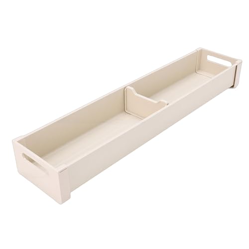 BAFOVY Organizador de Cajones Ajustable, Bandeja de Utensilios de Aluminio con Divisores Personalizados para Cubiertos y Herramientas de Cocina (Cubertero Blanco Leche 10x46cm)